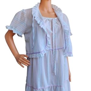 Vtg Brandywine 2-Piece Set Striped Tiered Maxi Prairie Dress & Bolero Jacket M